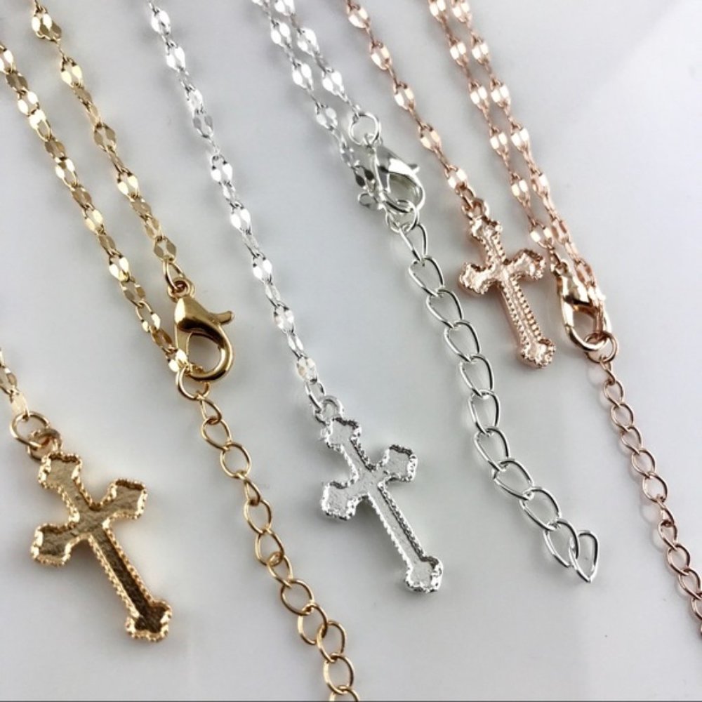 NEW Gold Tone Rosary lariat Cross Necklace - Picture 3 of 3